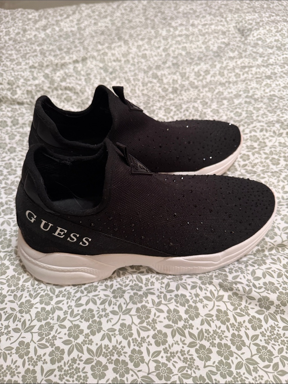 Guess Black Knit Slip-On Sneakers with White Sole